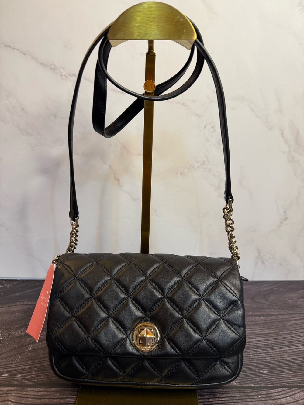 Kate Spade Natalia Black Quilted Leather Turnlock Crossbody WLRU6342